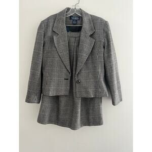 Vintage E.H.Woods Two Piece Skirt Suit Brown Tweed Wool Blend Size 10 JL